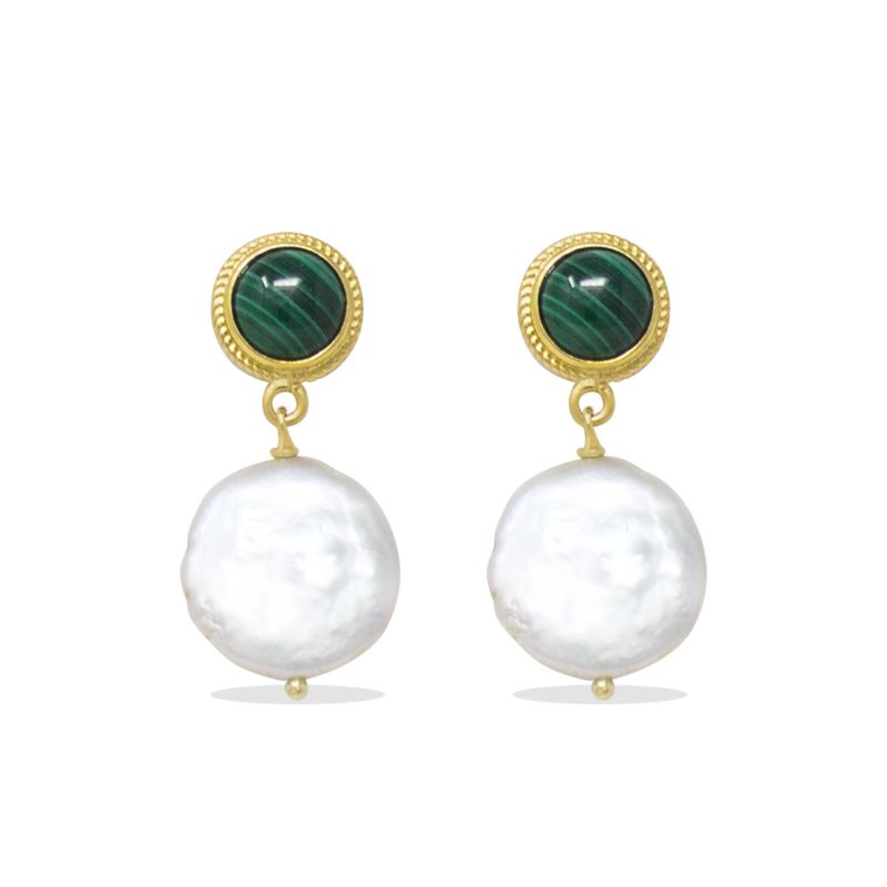 Gold-Plated Malachite & Keshi Pearl Earrings image