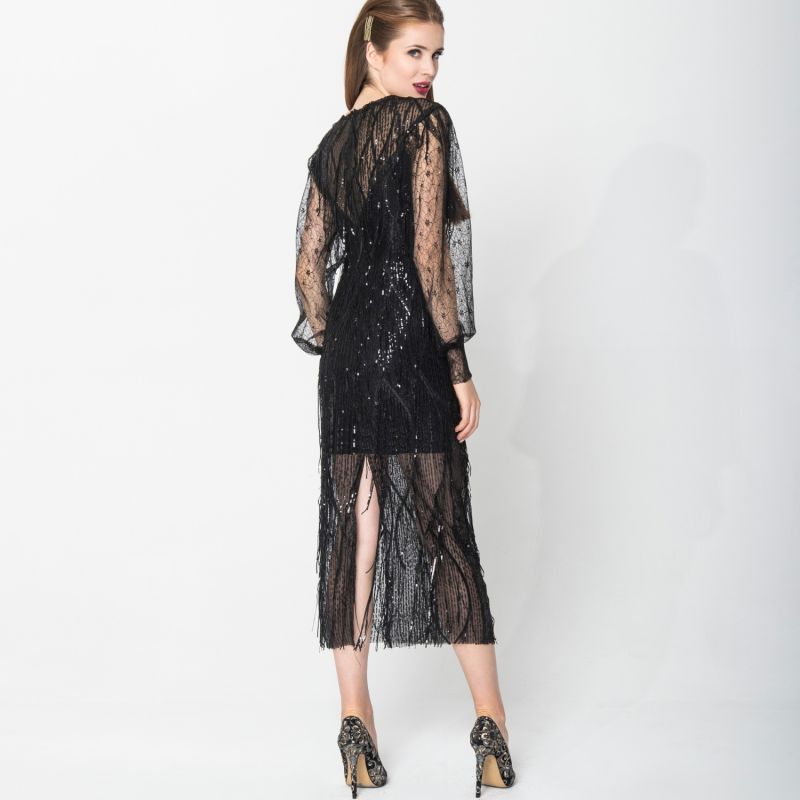 Black Shiny Fringed Dress image