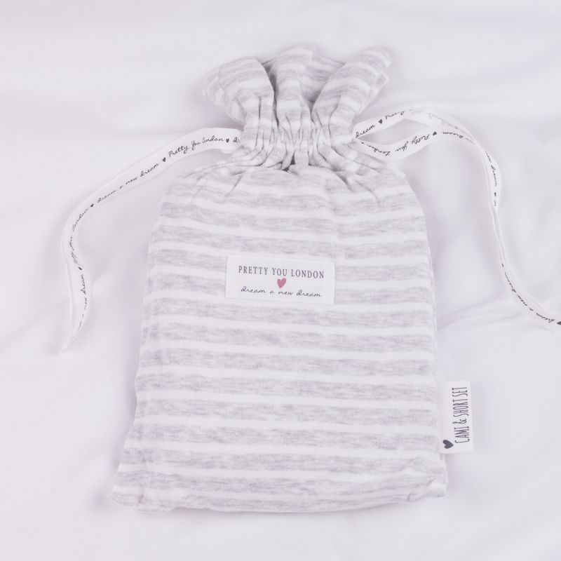 Organic Cotton Cami Short Set In Grey Ecru Stripe image