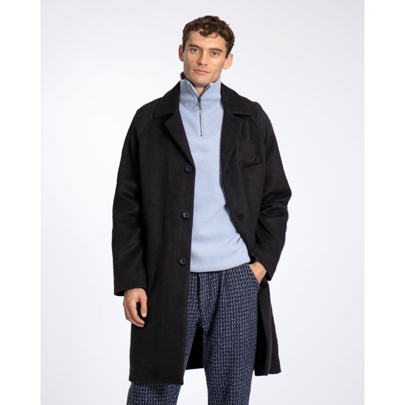 Long black store pile coat