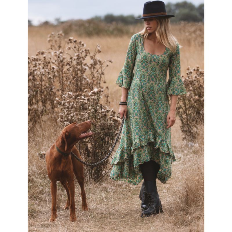 Victoria Midi Dress In Green Paisley image