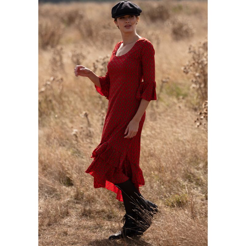 Victoria Midi Dress In Hot Red Paisley image