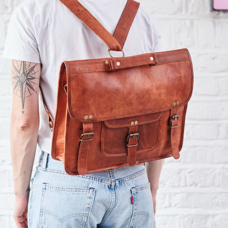 Vida Vintage Leather Backpack Satchel image