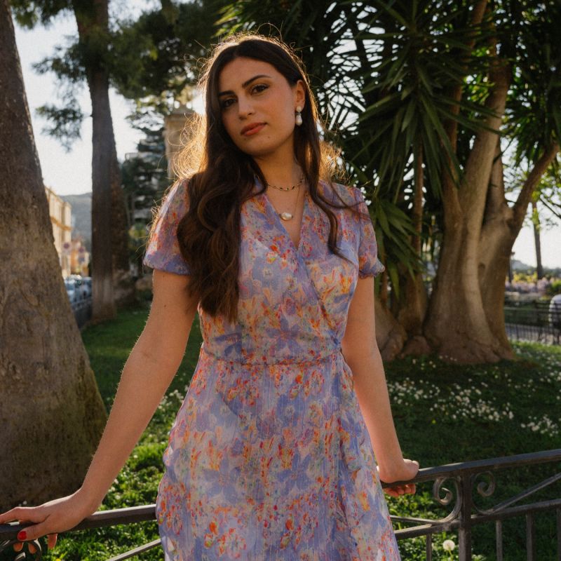 Vienna Lucky Lilacs Silk Wrap Dress Maxi image