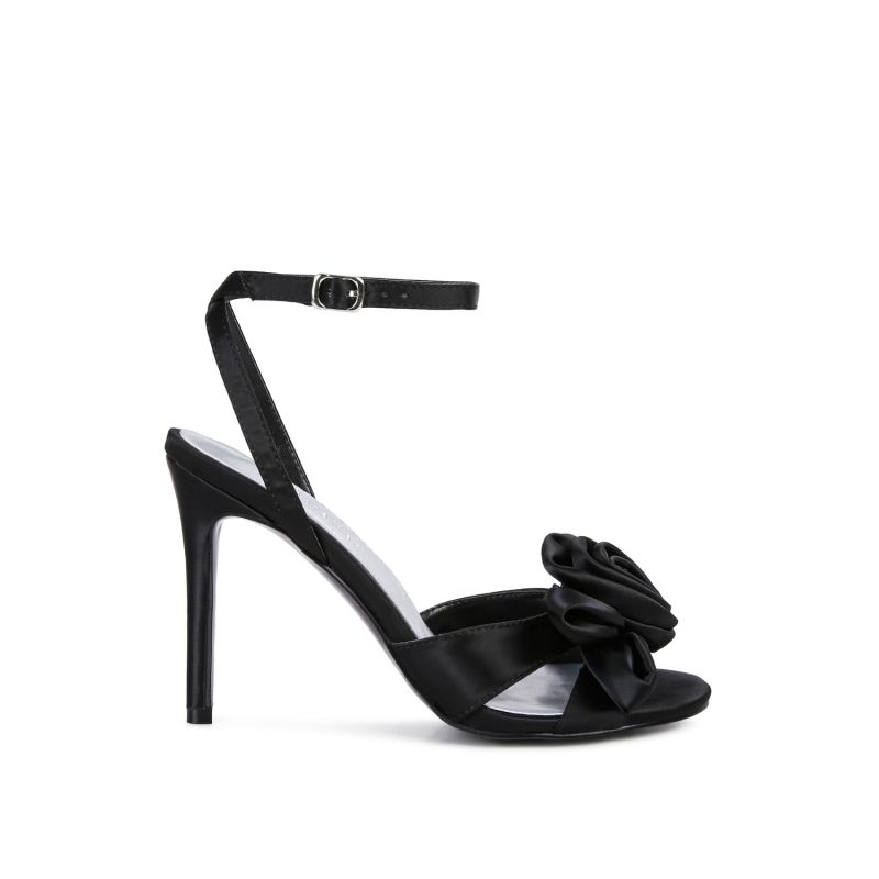 Chaumet Black Rose Bow Satin Heeled Sandals image