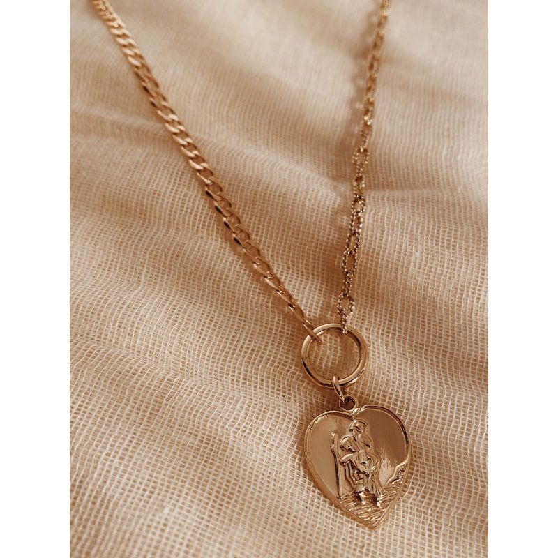 Vintage Graduated Chain With Heart St Christopher Pendant image