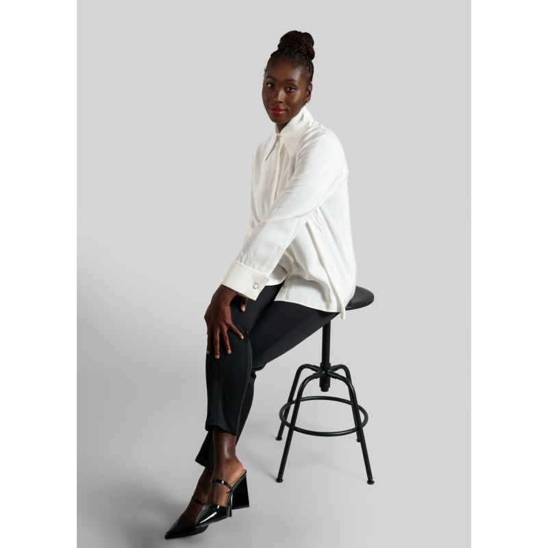 Viscose Rayon Gathered Back Shirt / Ivory image