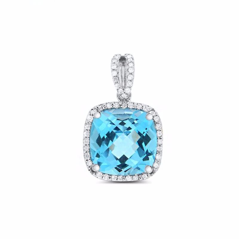 Blue Topaz & Diamonds Pendant In White Gold image