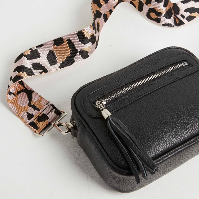 Leopard print crossbody bag with striped strap – Simplicity Boutique LLC