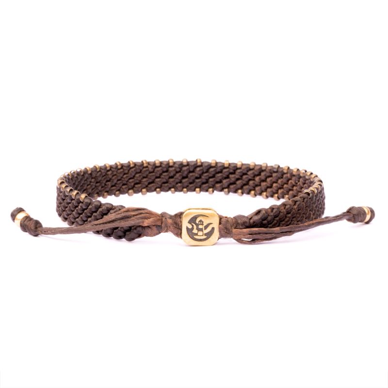 Men Wide Brown Rope & Bronze Wristband - Brown image