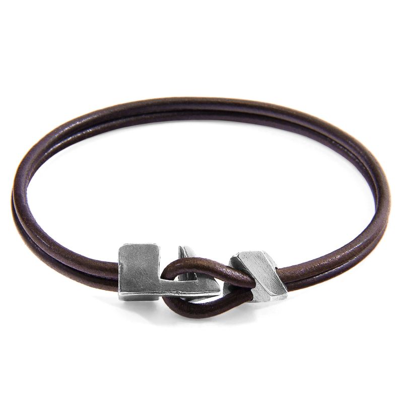 Mocha Brown Brixham Silver & Round Leather Bracelet image