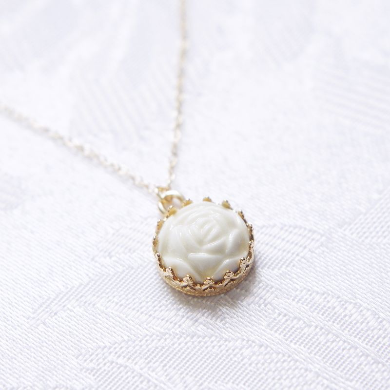 Mini Porcelain Rose Charm Gold Filled Necklace image