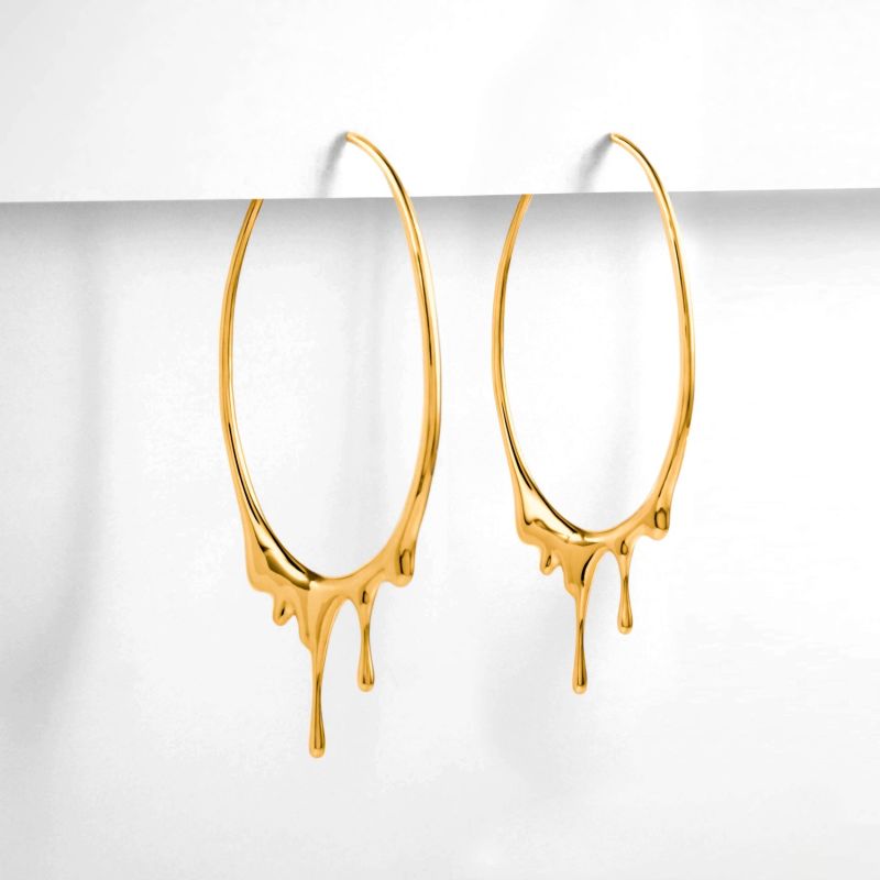 Dripping Oval L Gold Hoops image
