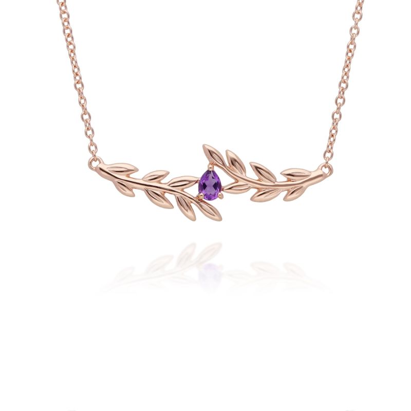 O Leaf Amethyst Necklace In Rose Gold image