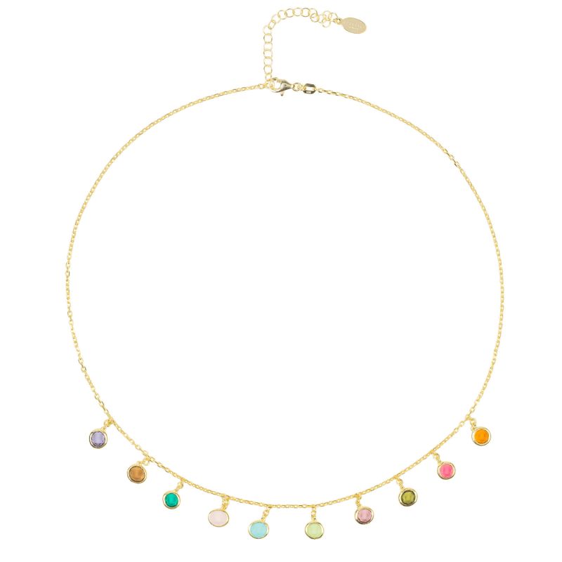 Florence Multi Coloured Gemstone Necklace Gold image