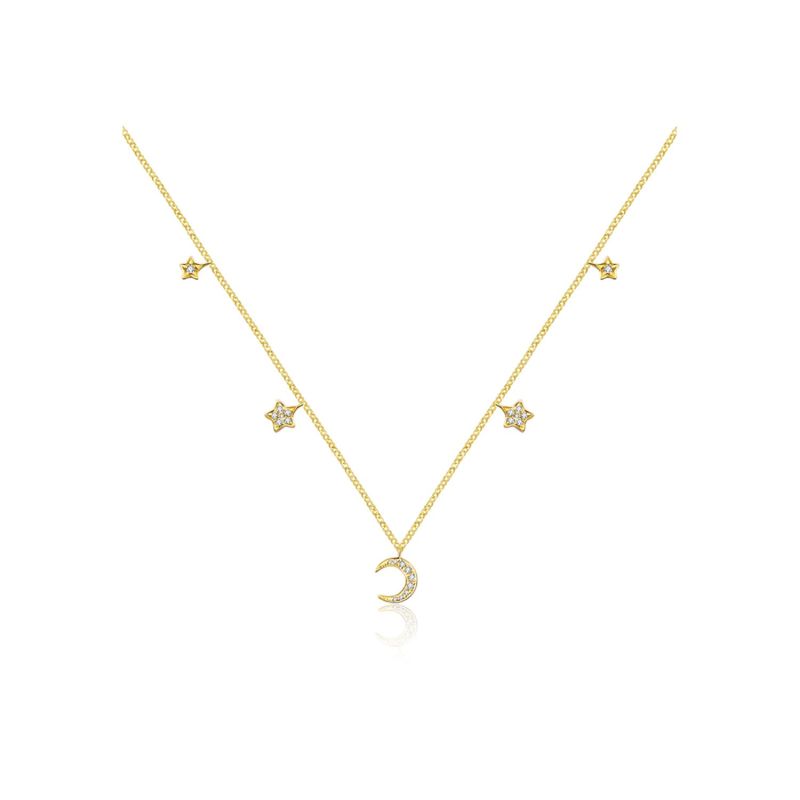 18K Yellow Gold Moon & Star Shape Diamond Necklace Choker image