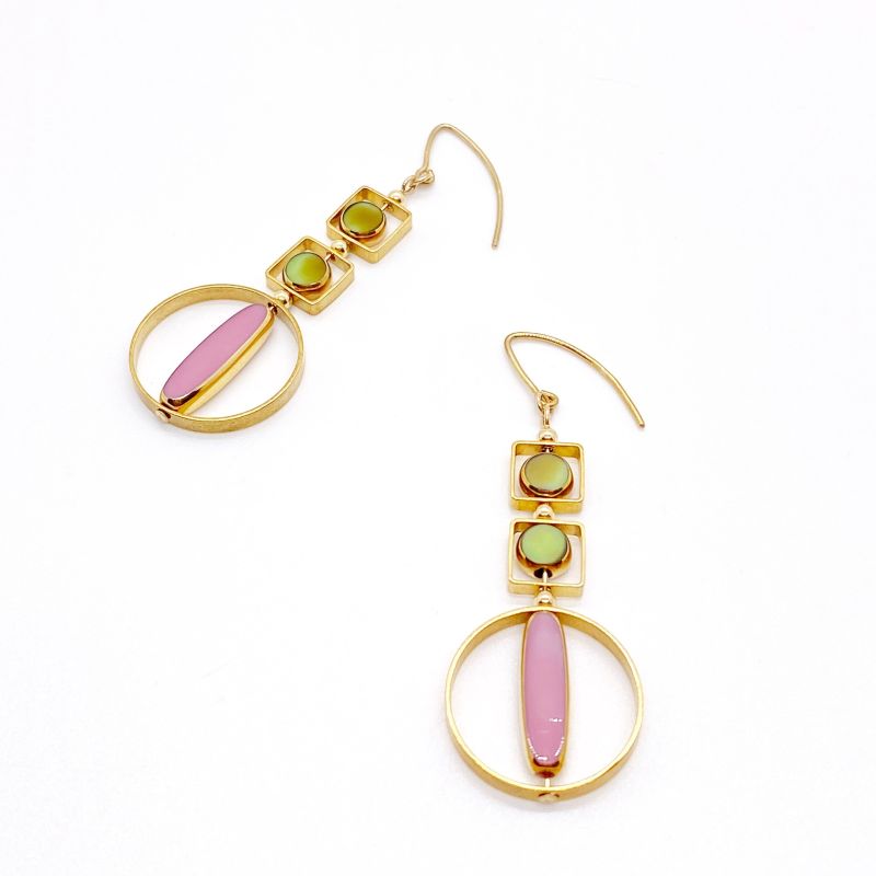 Pink And Marbled Green Art Deco Earrings image