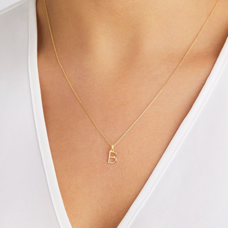 Solid Gold Small Initial Letter Charm Necklace image