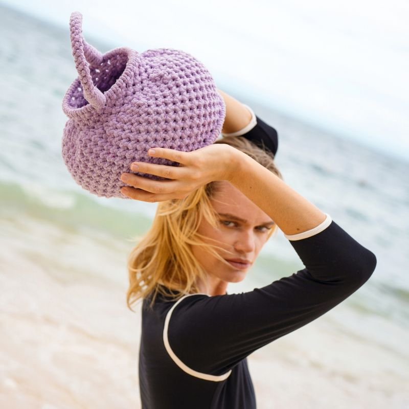 Naga Macrame Bucket Bag In Periwinkle Purple image