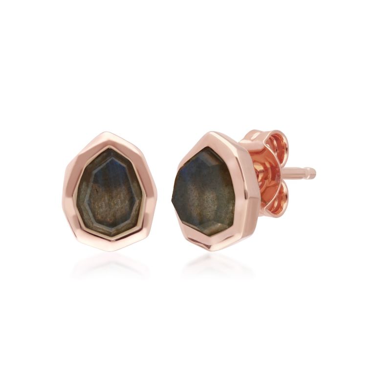 Irregular Labradorite Stud Earrings In Rose Gold Plated Silver image