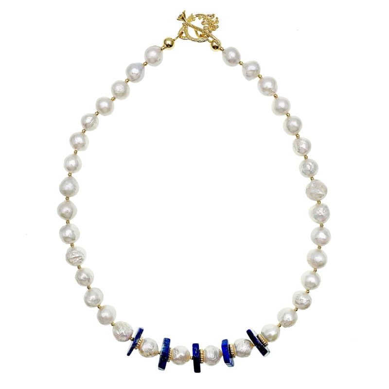 Freshwater Pearls With Lapis Statement Necklace image