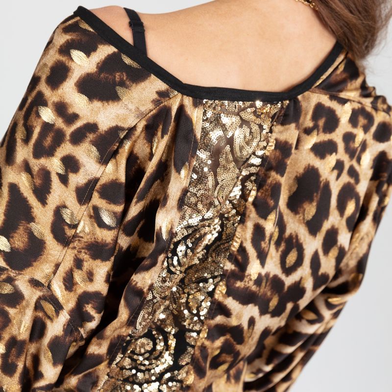 Aliyah Animal Print Kimono Robe With Golden Sequin Panel Harlow