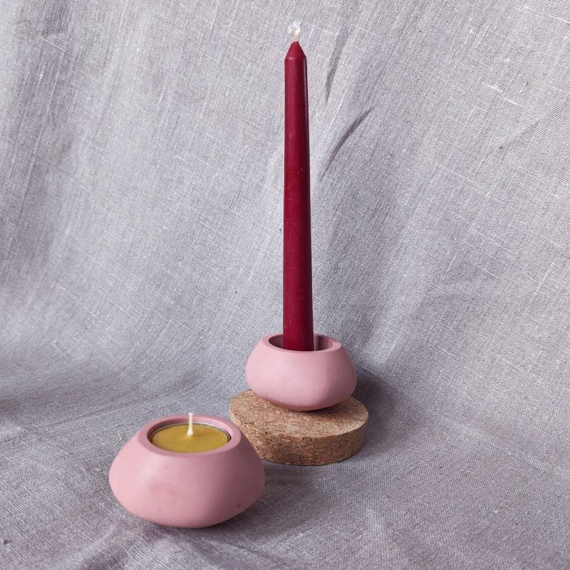 Votsalo Concrete Candle Holder Set Of Two For Tealights And Dinner Candles - Cinnamon Rose image