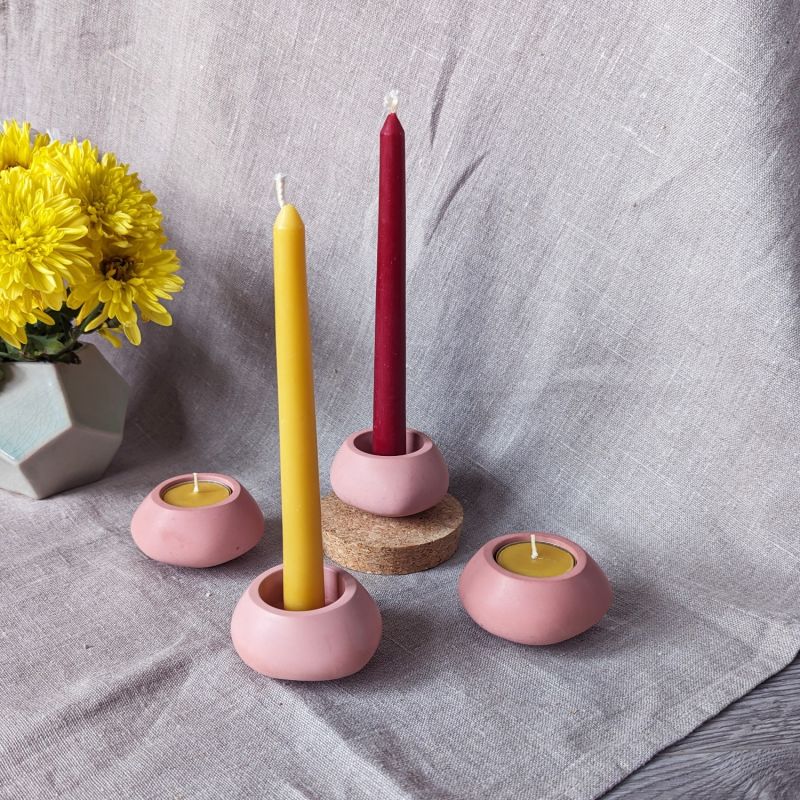 Votsalo Concrete Candle Holder Set Of Two For Tealights And Dinner Candles - Cinnamon Rose image
