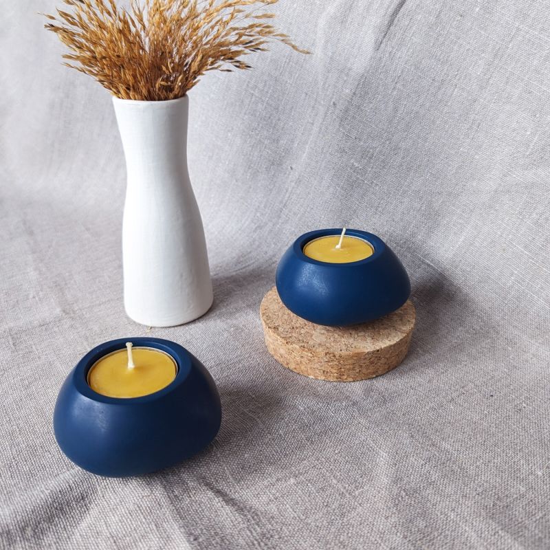 Votsalo Concrete Candle Holder Set Of Two For Tealights And Dinner Candles - Ocean Blue image