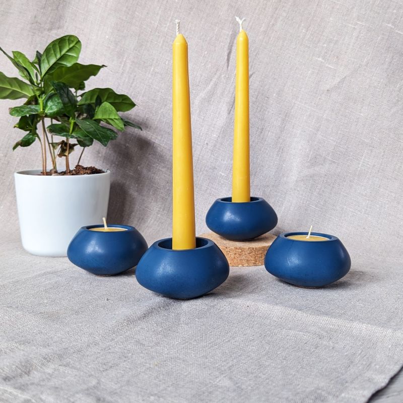 Votsalo Concrete Candle Holder Set Of Two For Tealights And Dinner Candles - Ocean Blue image