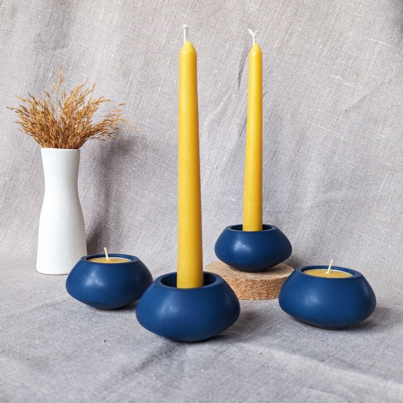 Votsalo Concrete Candle Holder Set Of Two For Tealights And Dinner Candles - Ocean Blue image