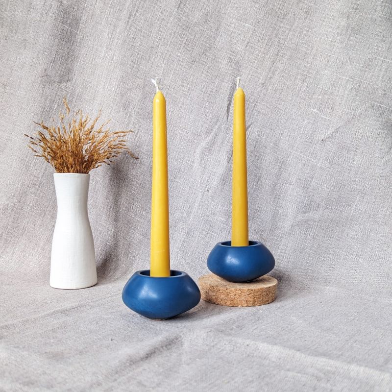 Votsalo Concrete Candle Holder Set Of Two For Tealights And Dinner Candles - Ocean Blue image