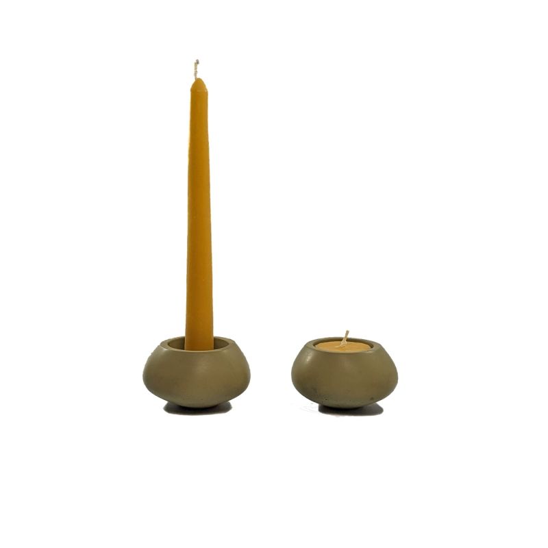 Votsalo Concrete Candle Holder Set Of Two For Tealights And Dinner Candles - Olive Green image