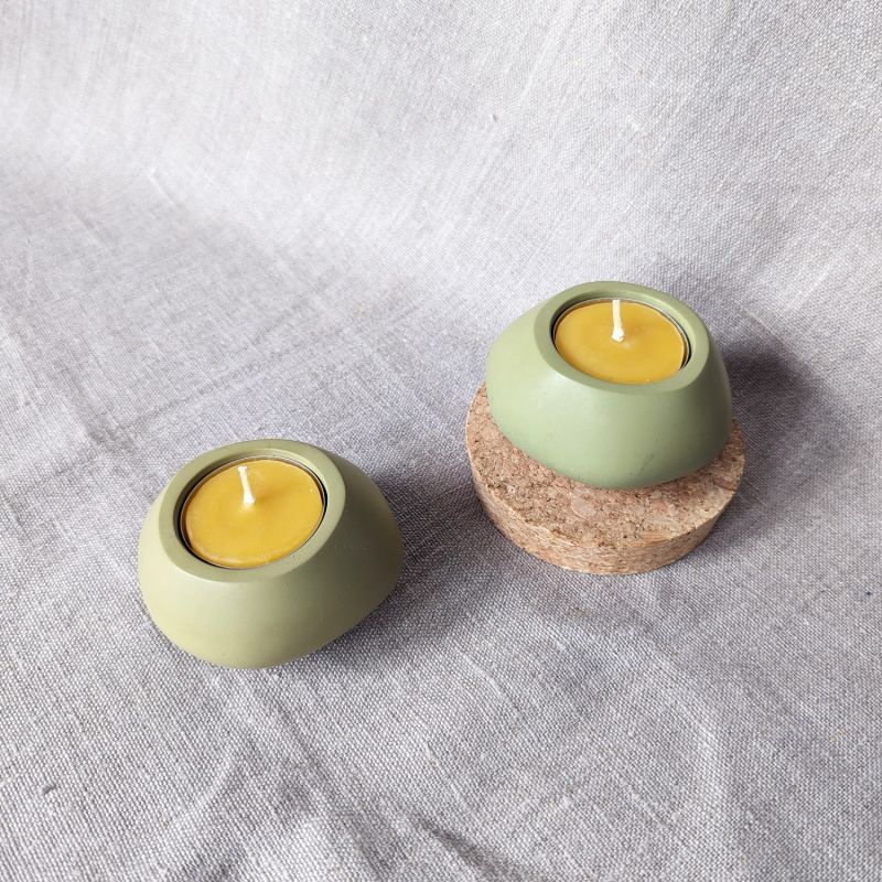 Votsalo Concrete Candle Holder Set Of Two For Tealights And Dinner Candles - Olive Green image