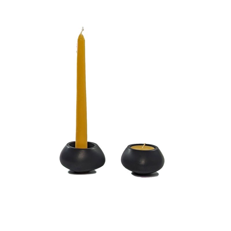 Votsalo Concrete Candle Holder Set Of Two For Tealights And Dinner Candles - Onyx Black image