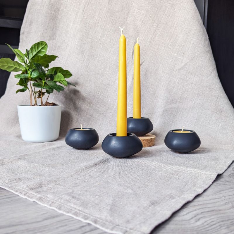 Votsalo Concrete Candle Holder Set Of Two For Tealights And Dinner Candles - Onyx Black image