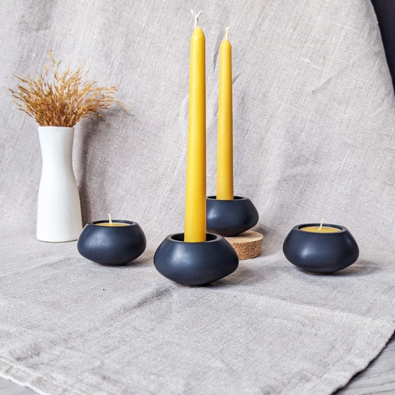 Votsalo Concrete Candle Holder Set Of Two For Tealights And Dinner Candles - Onyx Black image