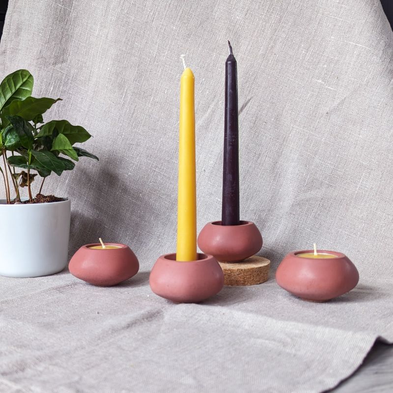 Votsalo Concrete Candle Holder Set Of Two For Tealights And Dinner Candles - Red Ochre image