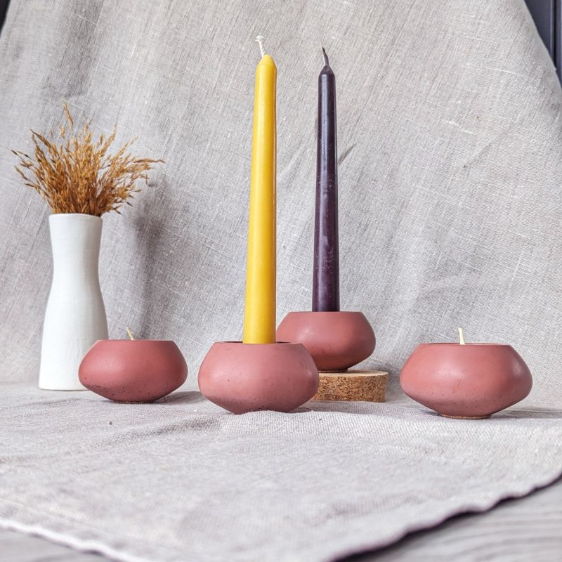 Votsalo Concrete Candle Holder Set Of Two For Tealights And Dinner Candles - Red Ochre image