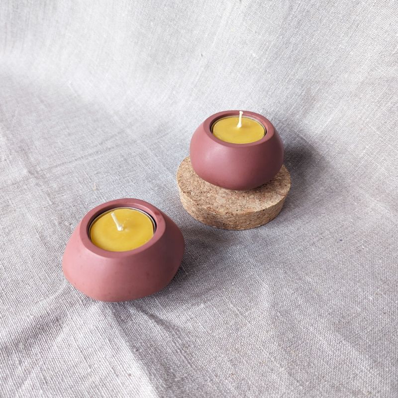 Votsalo Concrete Candle Holder Set Of Two For Tealights And Dinner Candles - Red Ochre image