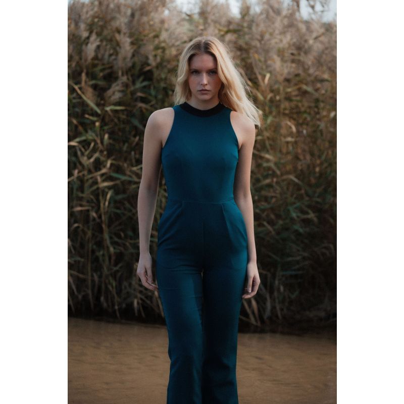 Andi Jumpsuit With Open Back And Flared Trouser In Teal image