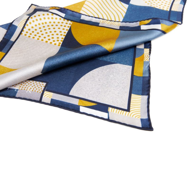 Hiva Scarf Square Geometric Trickery Navy Mustard image