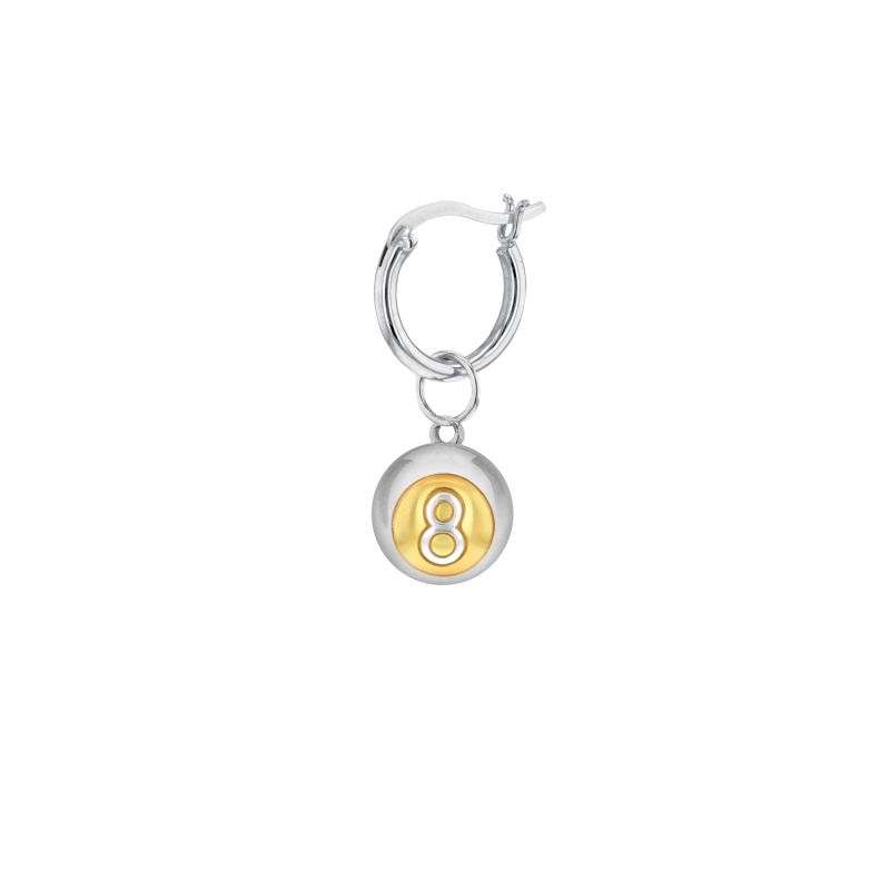 2 Tone Sterling Silver & 18Kt Gold Plated 8 Ball Mini Charm On Silver Hoop image