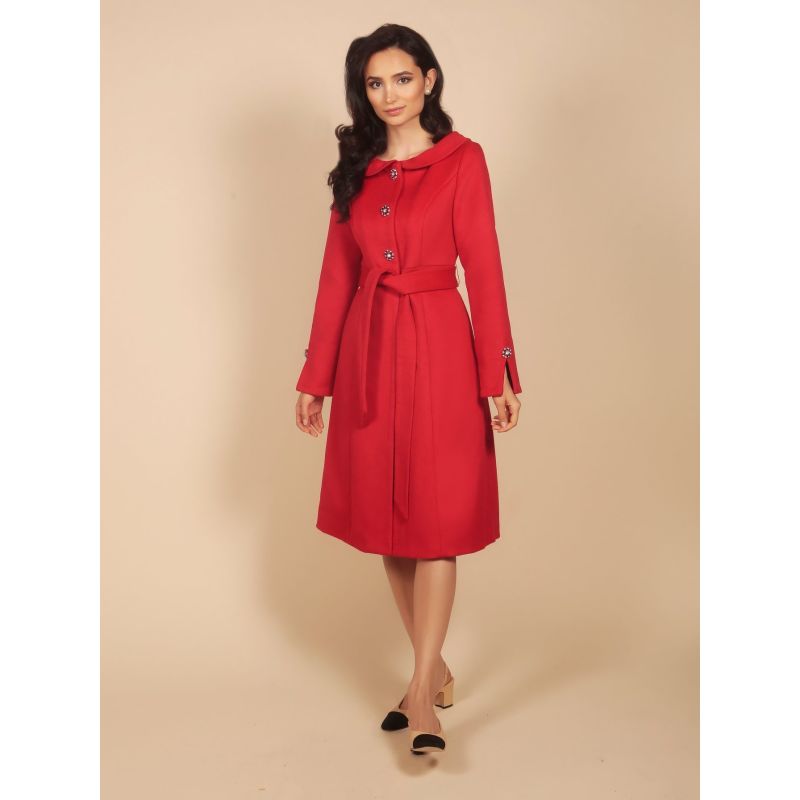 'Ingrid' 100% Cashmere & Wool Dress Coat In Rosso image