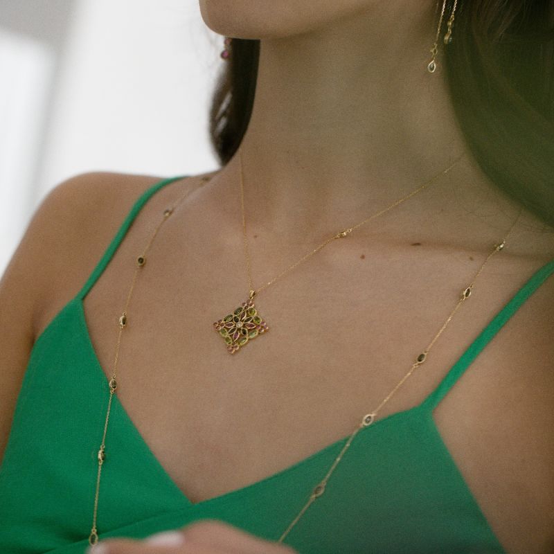 Arabesque Necklace With Multicolored Tourmaline, Diamond Center image