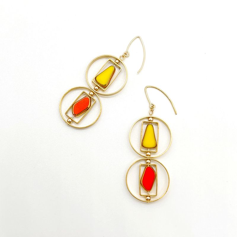 Red & Yellow Geometric Art Earrings image