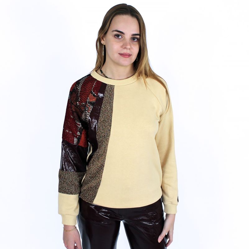 Cream Raglan Sweatshirt With Fabric Patches image