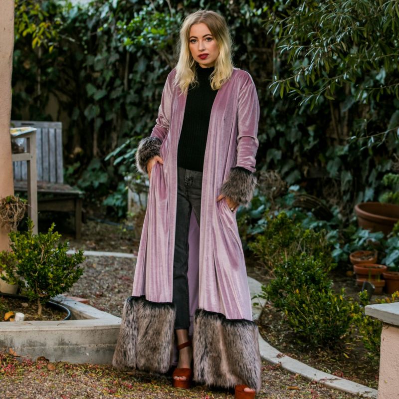 Blush Velvet Faux Fur Coat Duster image