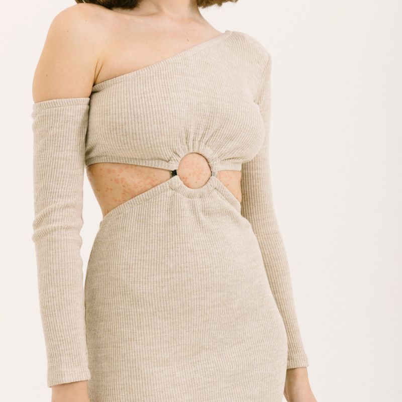 Off-Shoulder Dress With Cutout - Cream image