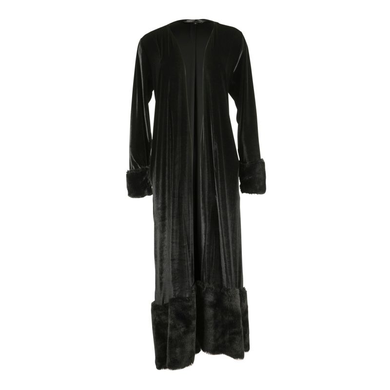 Black Velvet Faux Fur Cuff Coat image